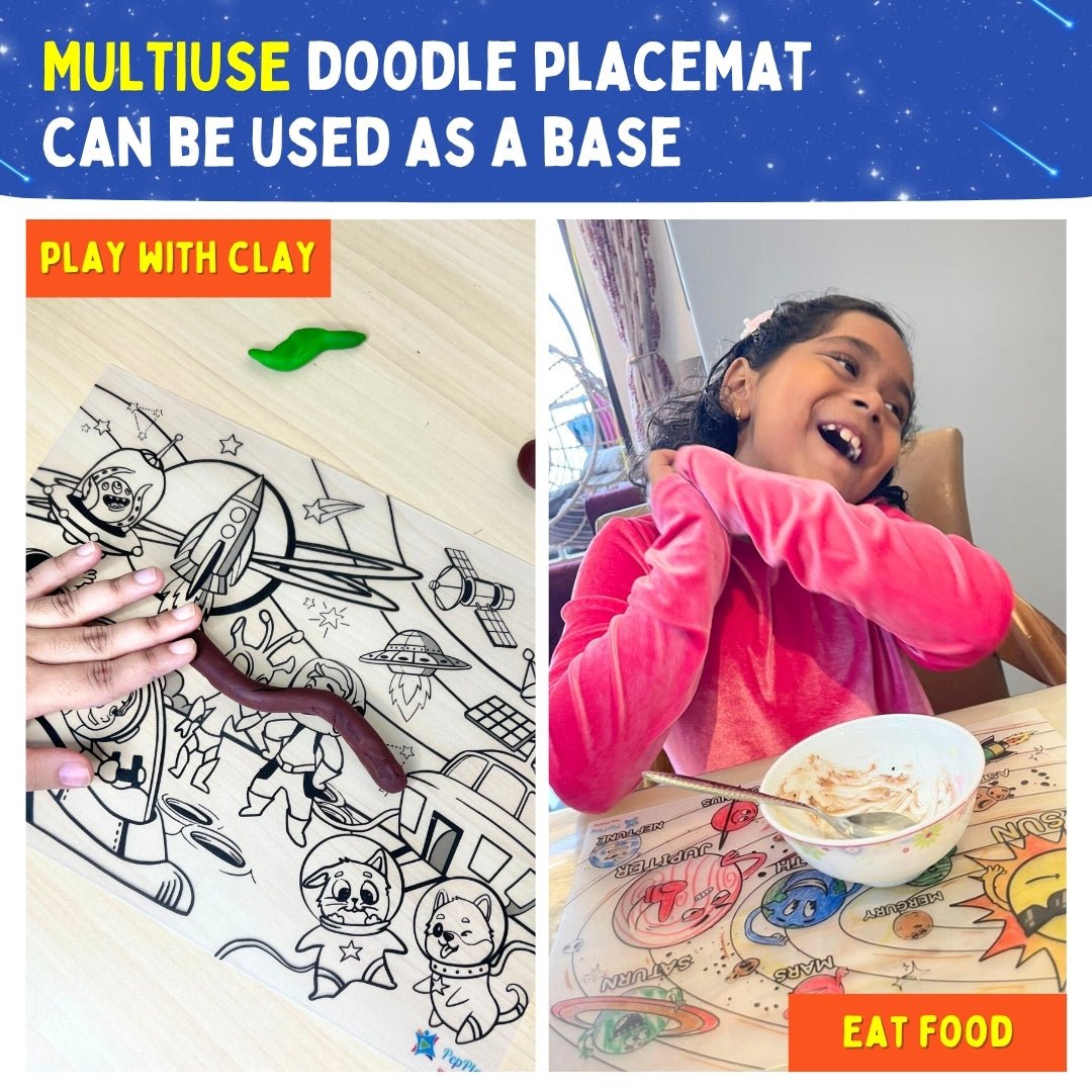 PEPPLAY RECOLOURABLES COLOUR & WIPE PLACEMATS - SPACE SAGA - Drawing, Painting & Colouring