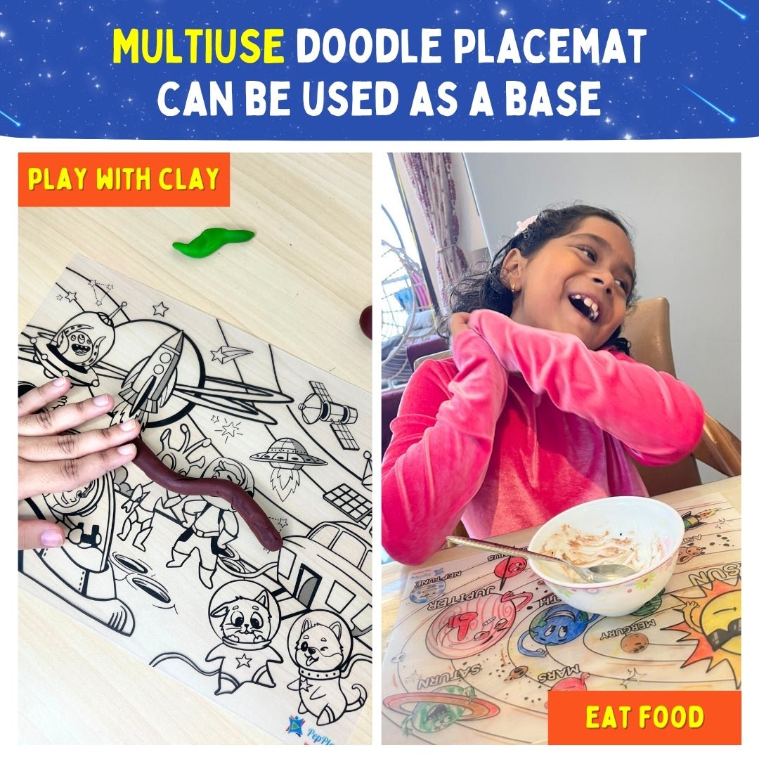 PEPPLAY RECOLOURABLES COLOUR & WIPE PLACEMATS - SPACE SAGA - Coloring Set