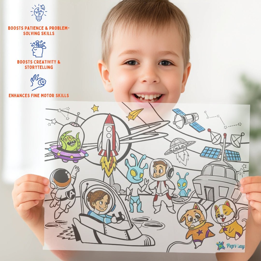 PEPPLAY RECOLOURABLES COLOUR & WIPE PLACEMATS - SPACE SAGA - Drawing, Painting & Colouring