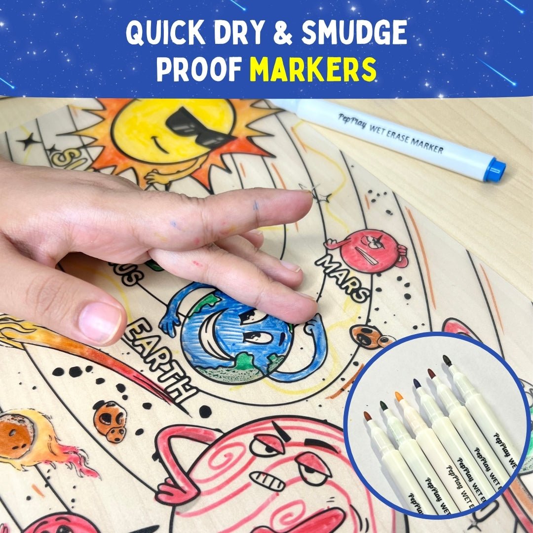 PEPPLAY RECOLOURABLES COLOUR & WIPE PLACEMATS - SPACE SAGA - Coloring Set