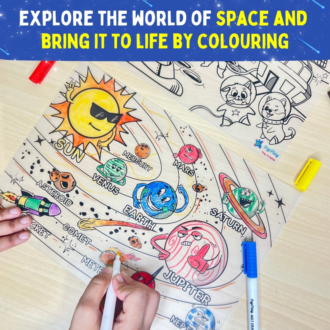 PEPPLAY RECOLOURABLES COLOUR & WIPE PLACEMATS - SPACE SAGA - Coloring Set