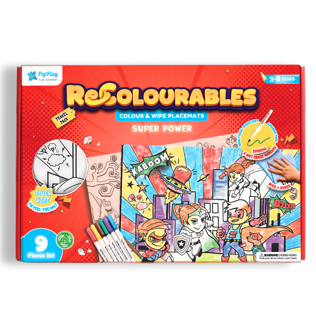 PEPPLAY RECOLOURABLES COLOUR & WIPE PLACEMATS - SUPER POWER - Drawing, Painting & Colouring