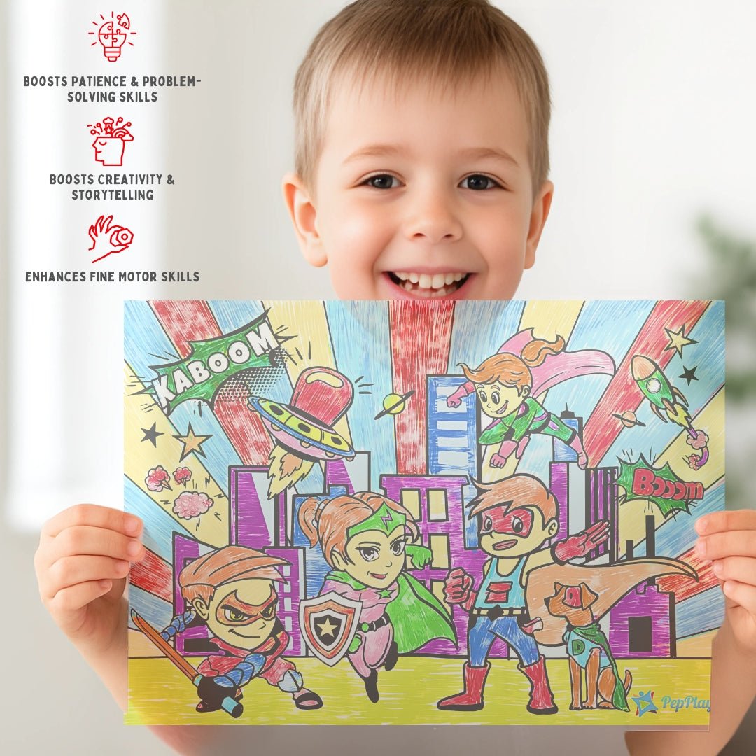 PEPPLAY RECOLOURABLES COLOUR & WIPE PLACEMATS - SUPER POWER - Drawing, Painting & Colouring