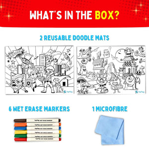 PEPPLAY RECOLOURABLES COLOUR & WIPE PLACEMATS - SUPER POWER - Coloring Set