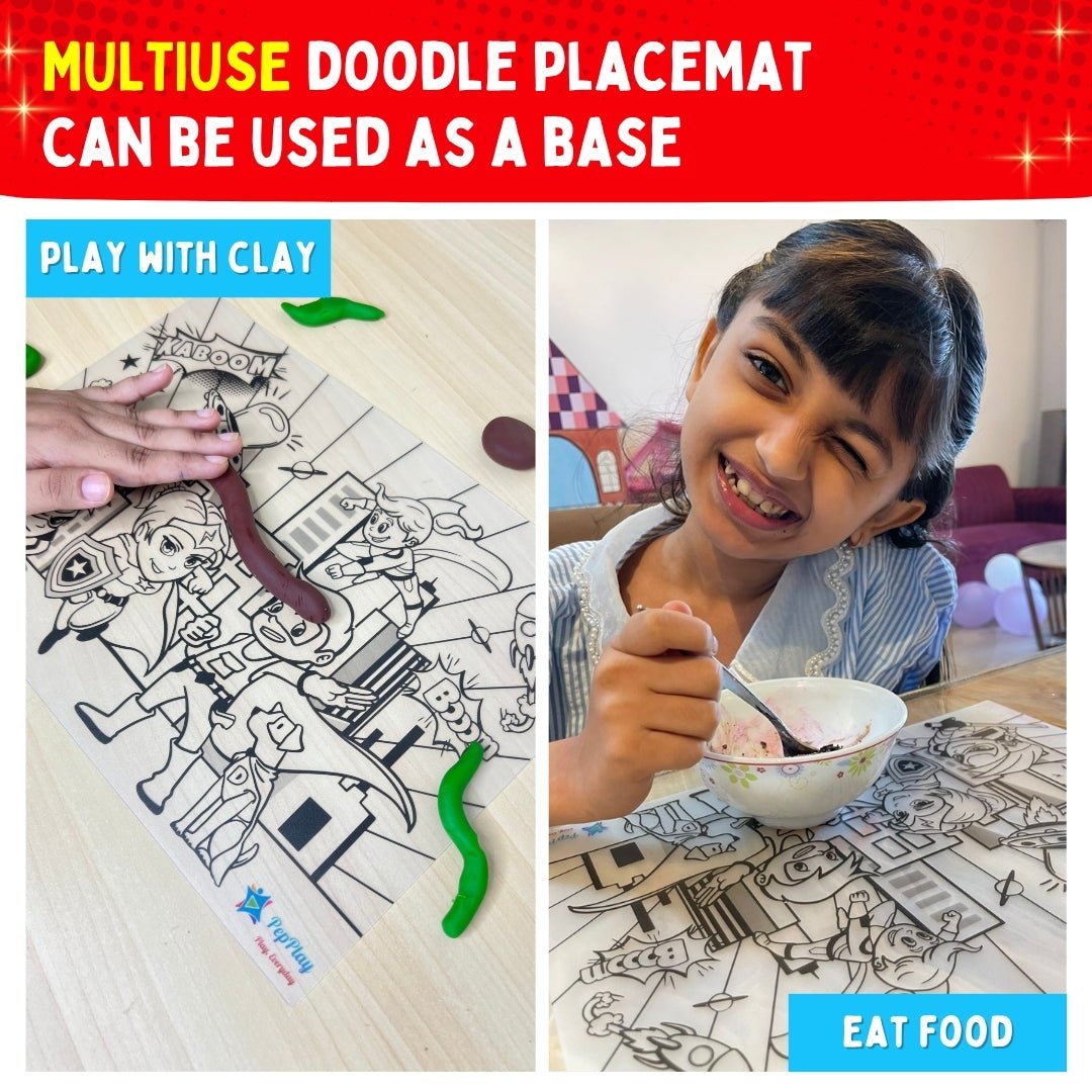 PEPPLAY RECOLOURABLES COLOUR & WIPE PLACEMATS - SUPER POWER - Drawing, Painting & Colouring