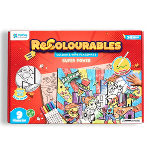 PEPPLAY RECOLOURABLES COLOUR & WIPE PLACEMATS - SUPER POWER - Coloring Set