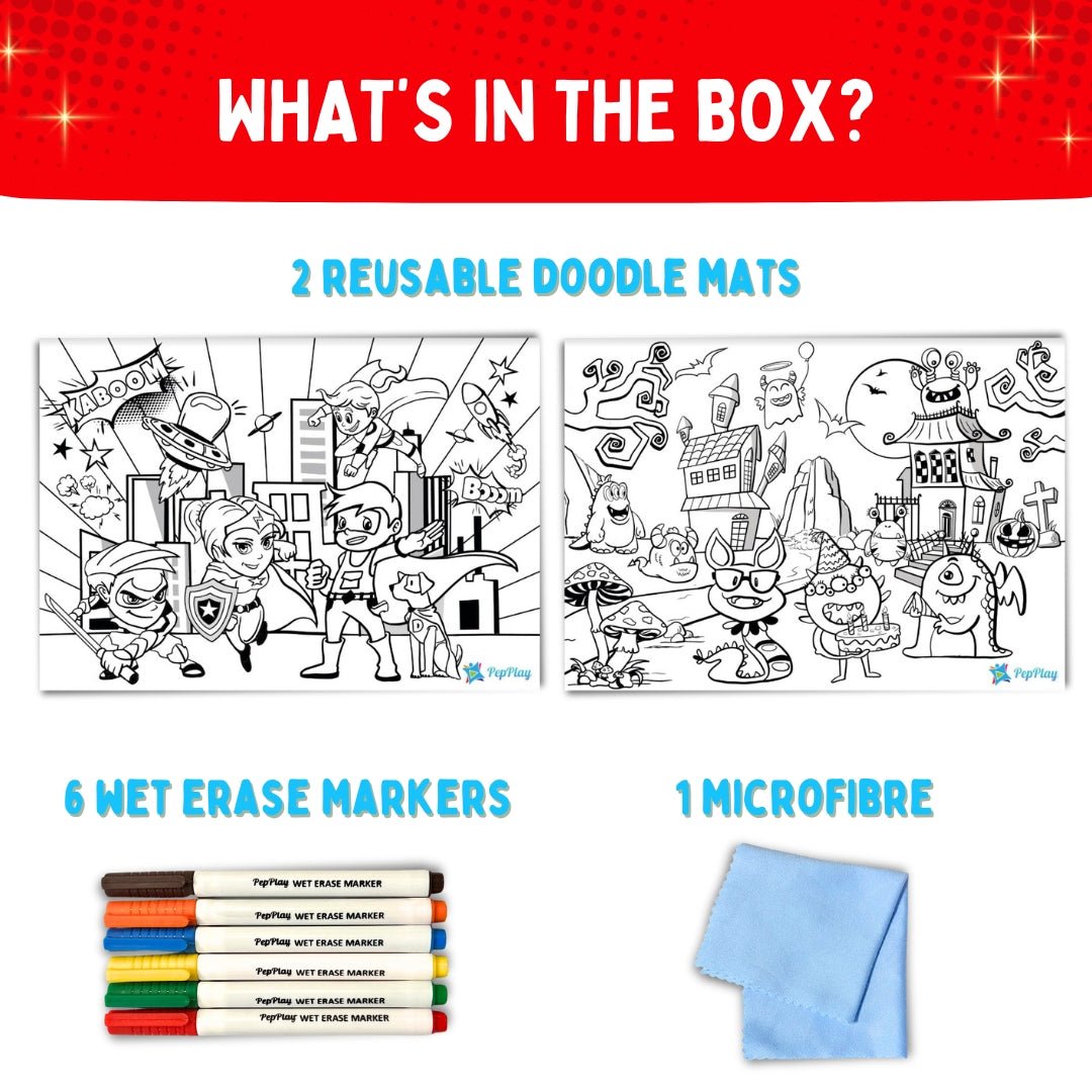 PEPPLAY RECOLOURABLES COLOUR & WIPE PLACEMATS - SUPER POWER - Drawing, Painting & Colouring