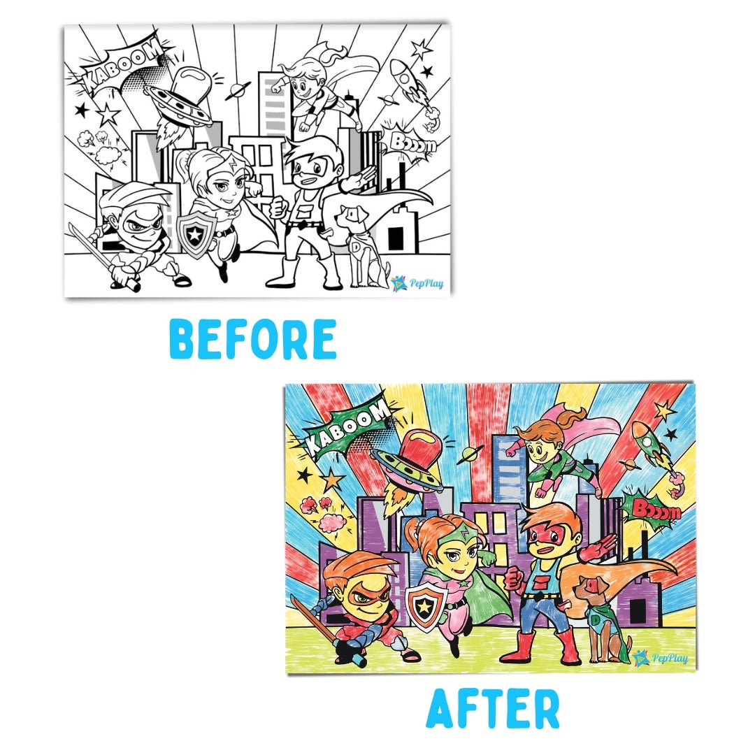 PEPPLAY RECOLOURABLES COLOUR & WIPE PLACEMATS - SUPER POWER - Drawing, Painting & Colouring