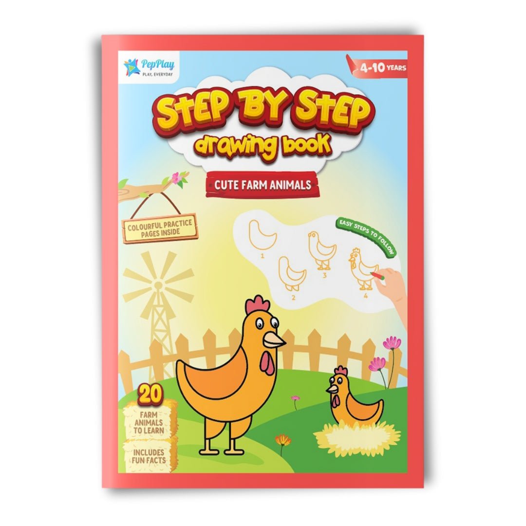 PepPlay Step by Step Drawing Book - Cute Farm Animals Theme - Coloring Book