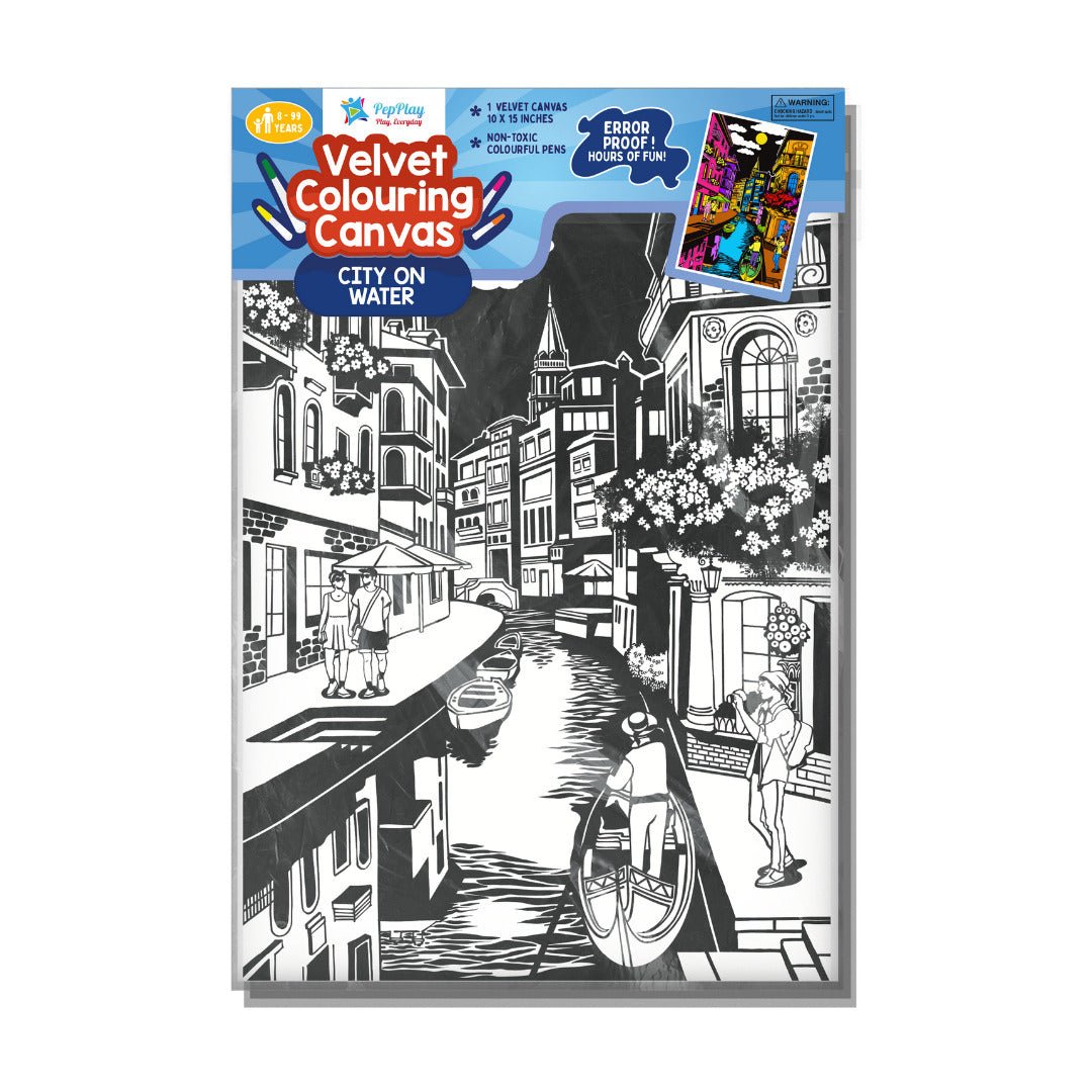 Pepplay Velvet Colouring Card Canvas - City On Water - Art & Craft