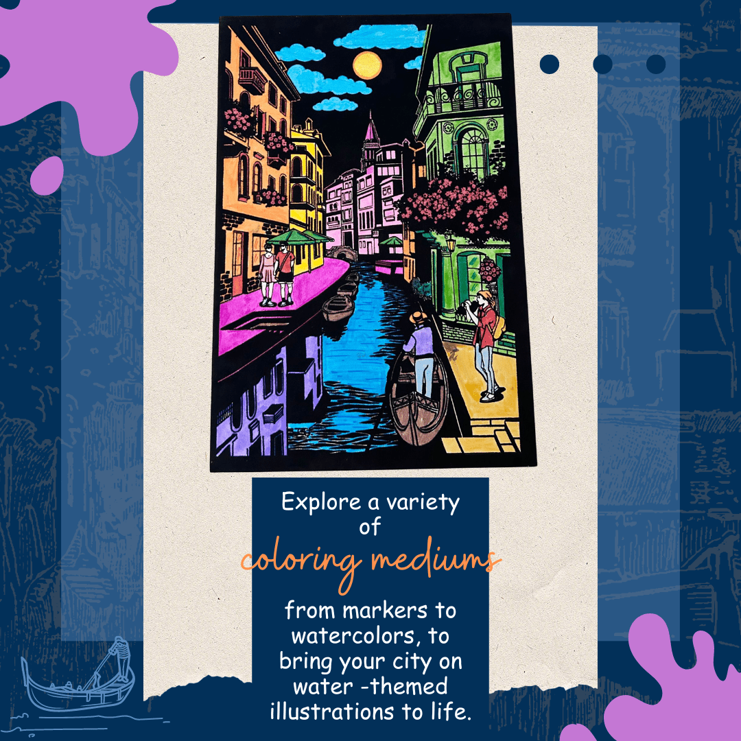 Pepplay Velvet Colouring Card Canvas- City On Water - PP20106