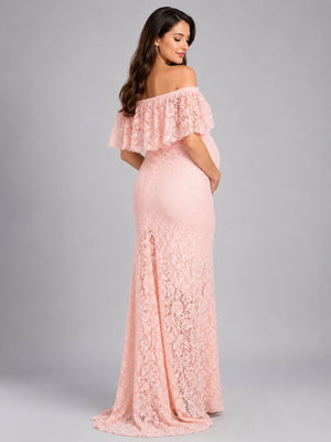 Petal Peach Maternity Lace Gown - S Maternity Gown