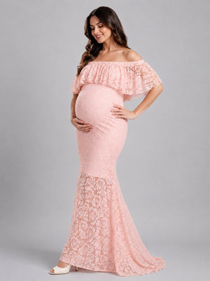Petal Peach Maternity Lace Gown - S Maternity Gown