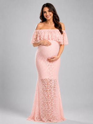 Petal Peach Maternity Lace Gown - S Maternity Gown