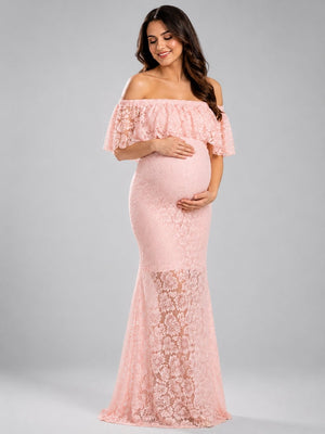 Petal Peach Maternity Lace Gown - S Maternity Gown