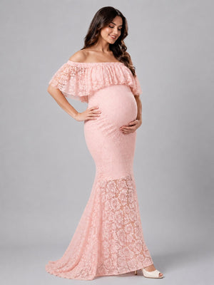 Petal Peach Maternity Lace Gown - S Maternity Gown
