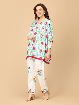 Model posing side ways wearing Petal & Pulse Maternity and Nursing Co - ord Set made of 100% cotton from the mom store