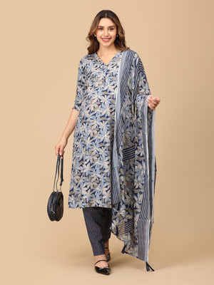 Phool On Navy Maternity and Nursing Kurta Set With Dupatta - MEW - SK - PHLNV - S