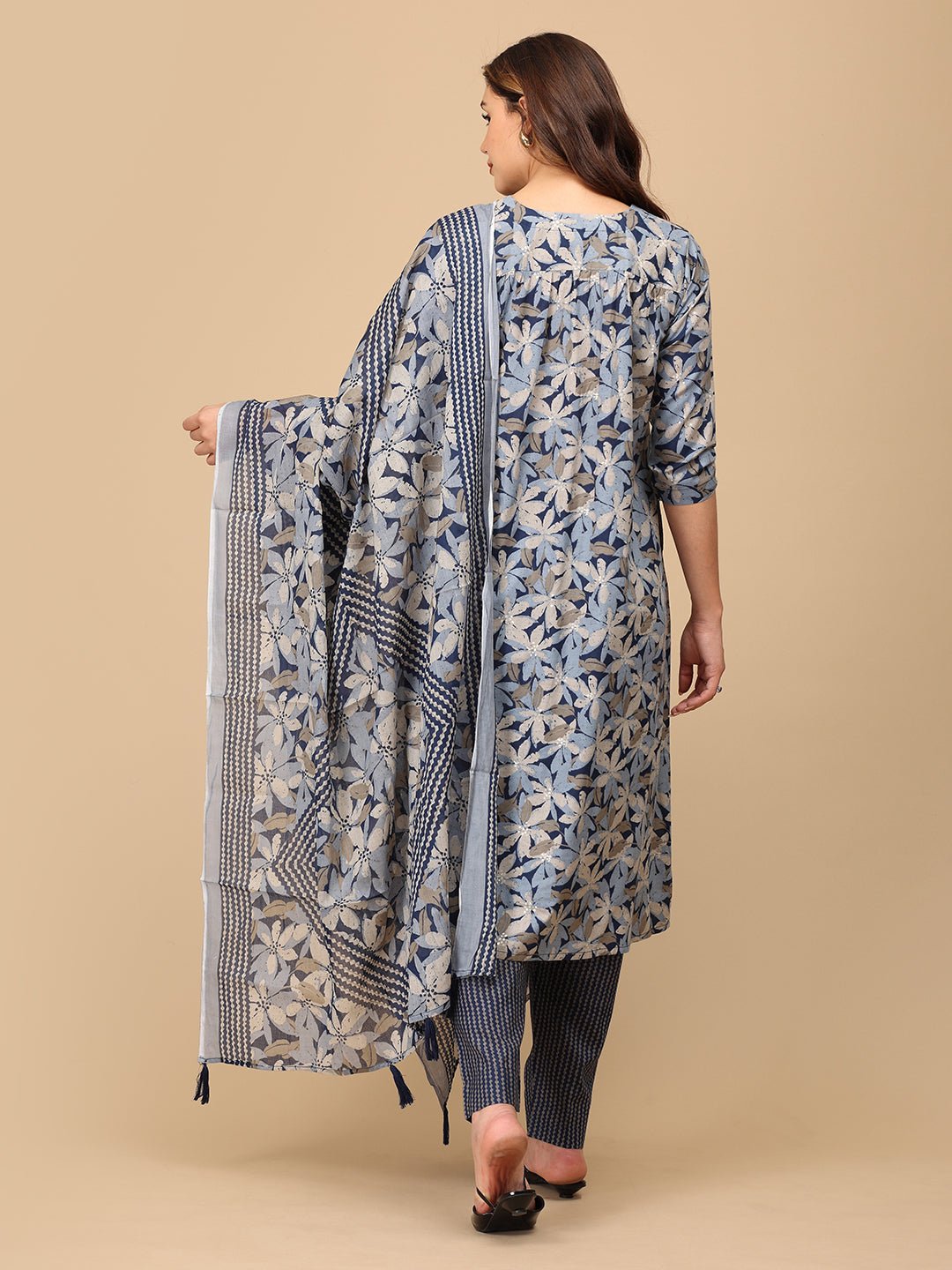 Phool On Navy Maternity and Nursing Kurta Set With Dupatta - MEW - SK - PHLNV - S