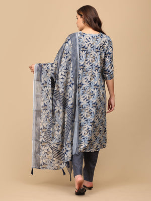 Phool On Navy Maternity and Nursing Kurta Set With Dupatta - MEW - SK - PHLNV - S
