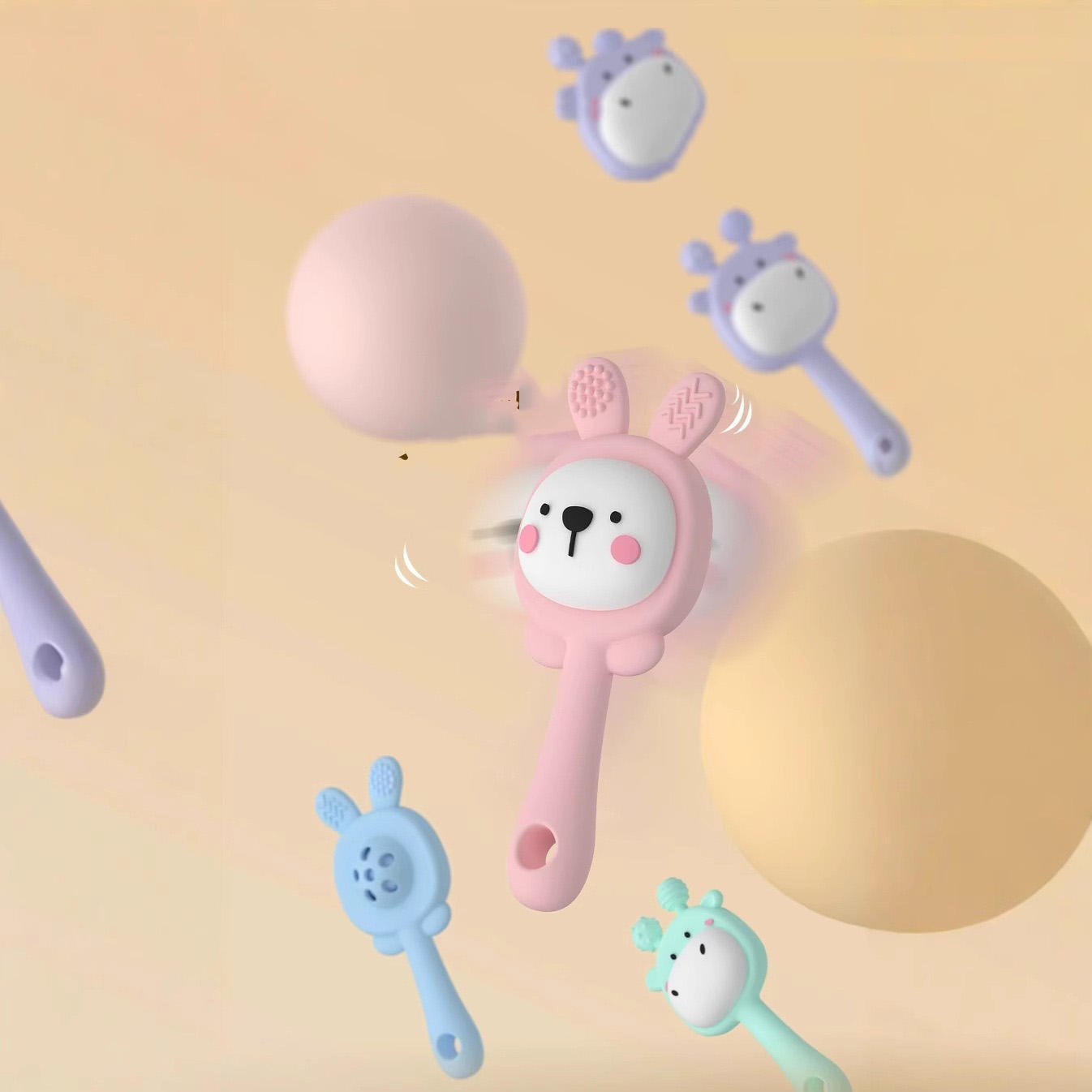Pik A Boo Bunny Silicone Teether Rattle – Soft & Safe for Babies - PTYR13C3123679