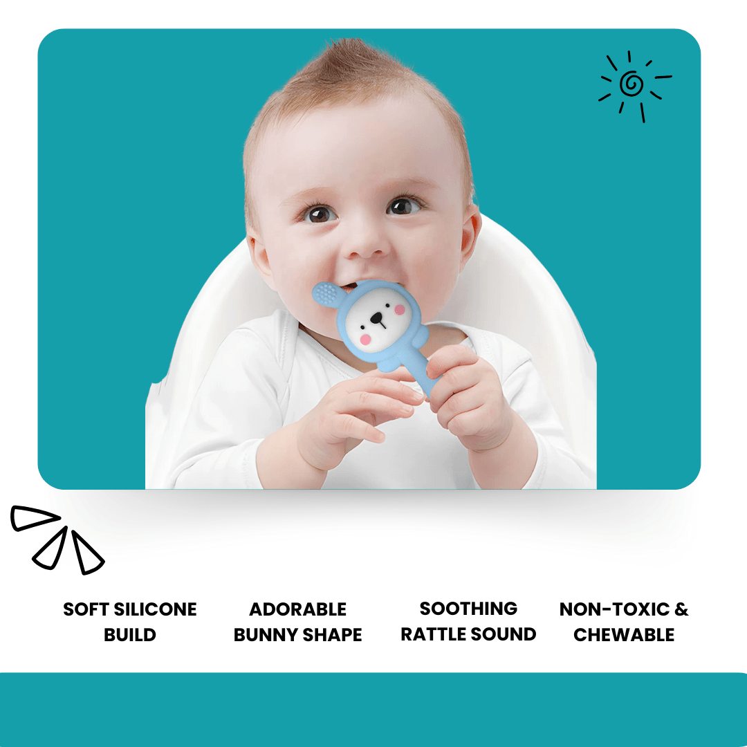 Pik A Boo Bunny Silicone Teether Rattle – Soft & Safe for Babies - PTYR13C3123679