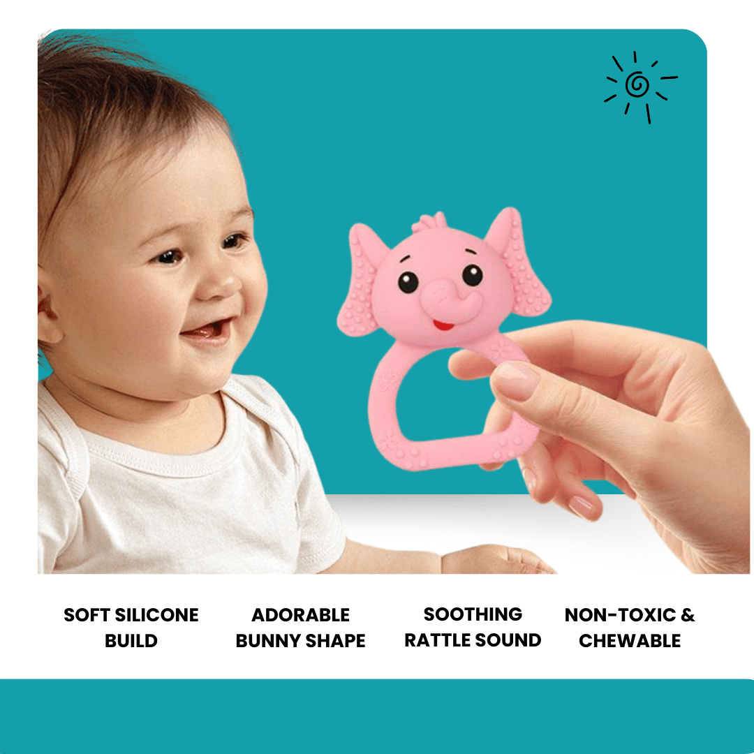 Pik A Boo Elephant Silicone Teether Rattle – Soft & Safe for Babies 3M+ - PTYR13C2123683