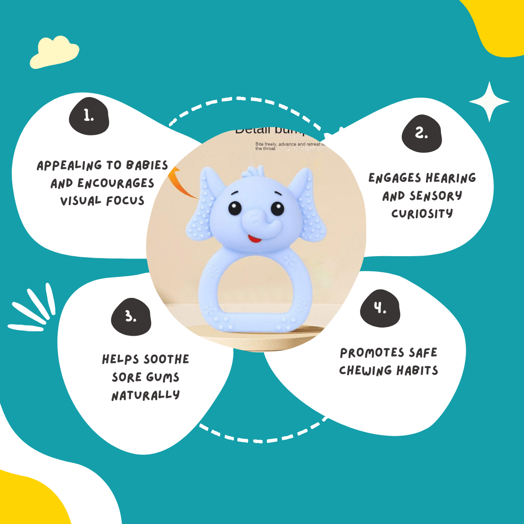 Pik A Boo Elephant Silicone Teether Rattle – Soft & Safe for Babies 3M+ - PTYR13C2123683