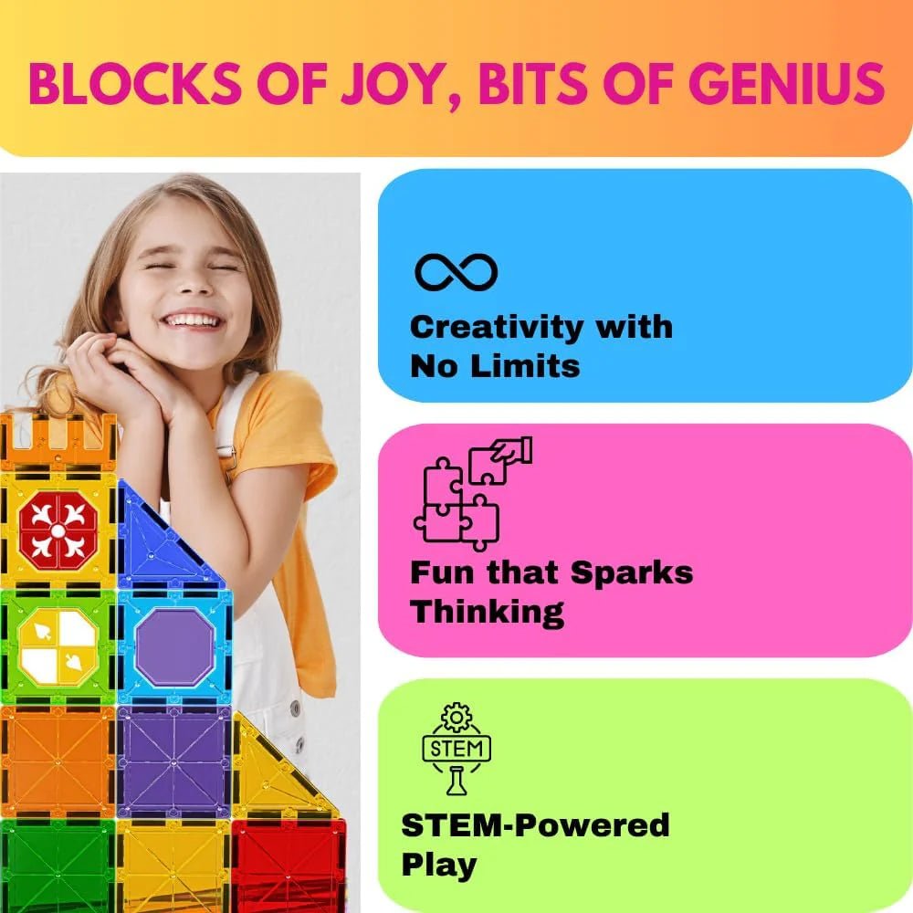 Pik A Boo Genius 75 Pc Magnetic Tiles Rolling Ball Set - 25 Magnetic Toys