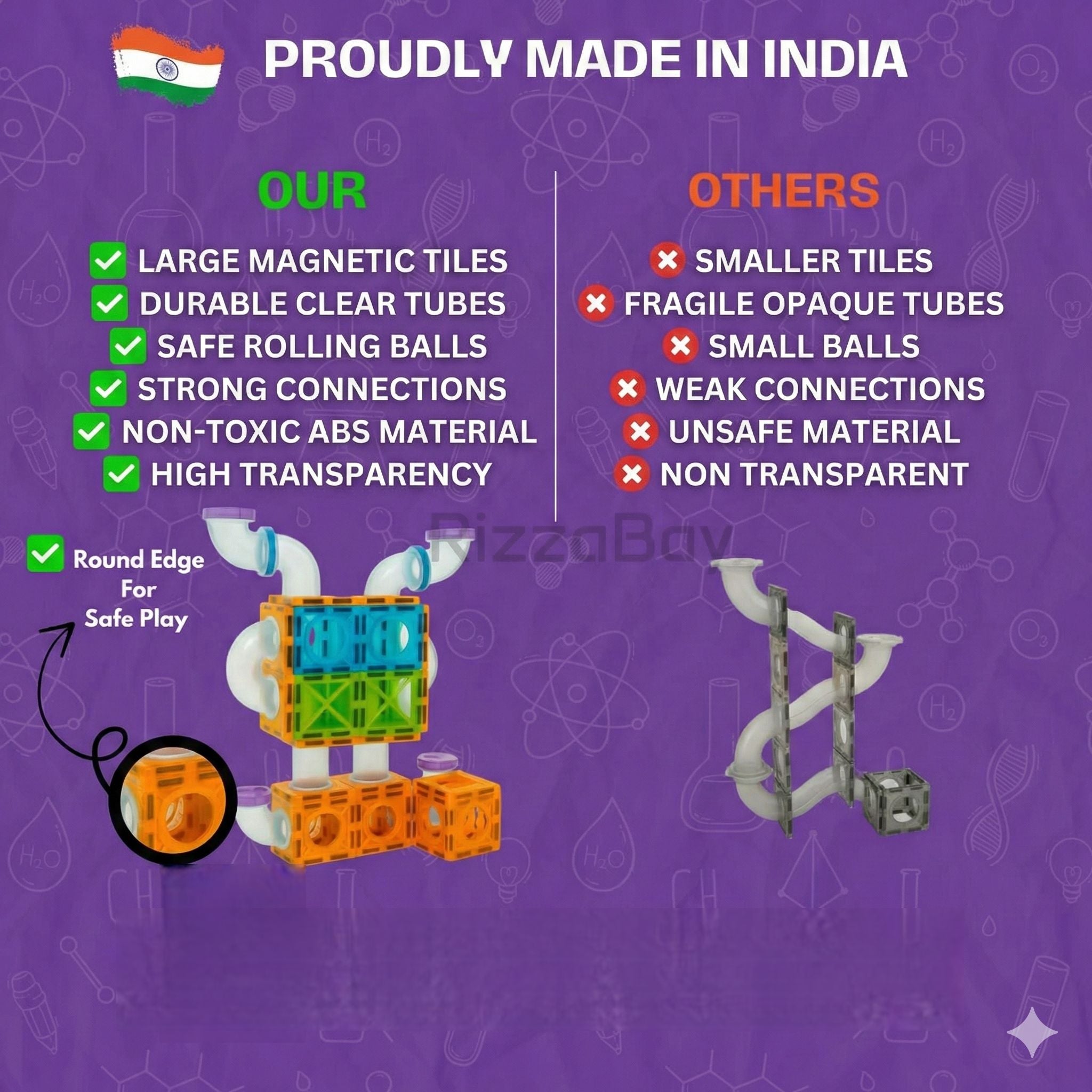 Pik A Boo Genius 75 Pc Magnetic Tiles Rolling Ball Set - 25 Magnetic Toys