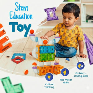 Pik A Boo Genius 75 Pc Magnetic Tiles Rolling Ball Set - 25 Magnetic Toys