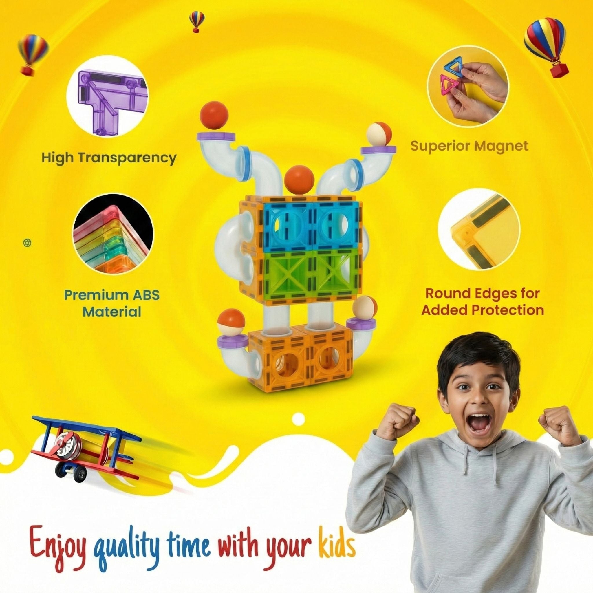 Pik A Boo Genius 75 Pc Magnetic Tiles Rolling Ball Set - 25 Magnetic Toys