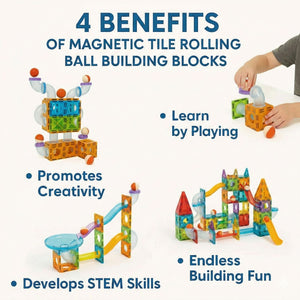 Pik A Boo Genius 75 Pc Magnetic Tiles Rolling Ball Set - 25 Magnetic Toys