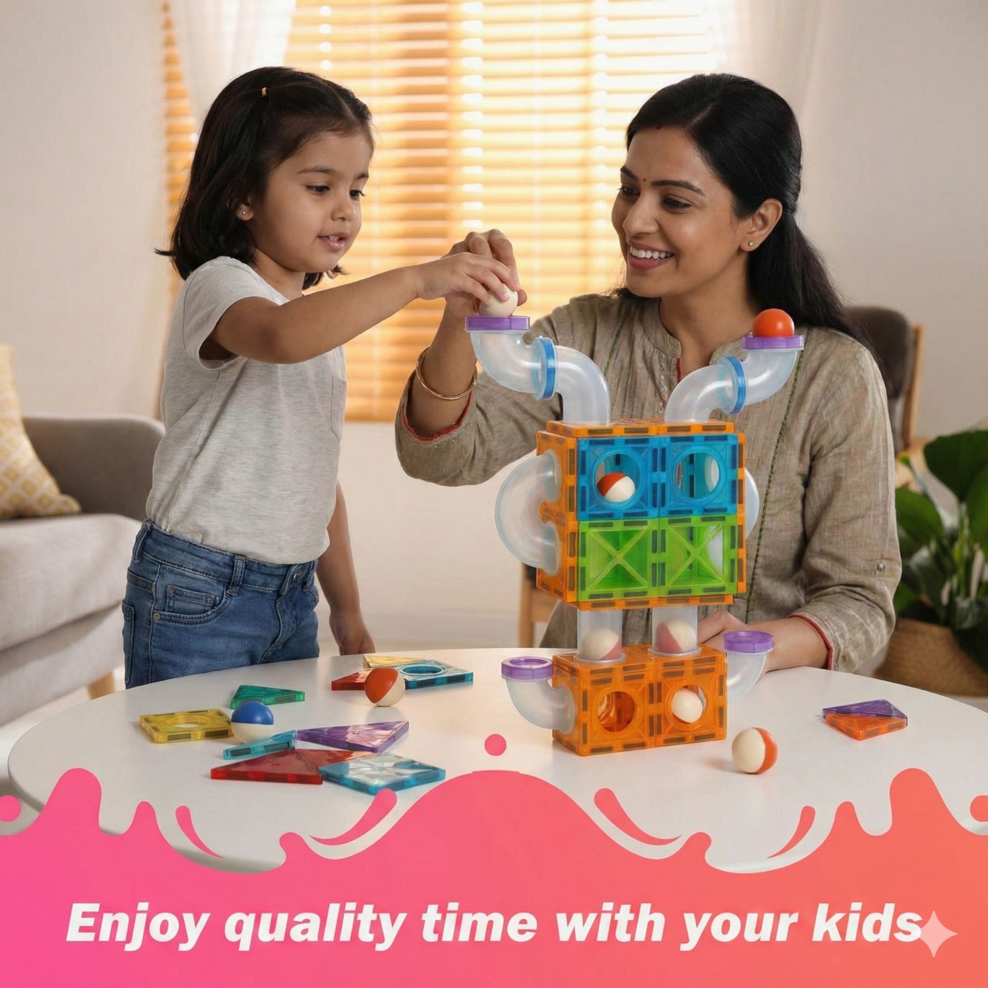 Pik A Boo Genius 75 Pc Magnetic Tiles Rolling Ball Set - 25 Magnetic Toys