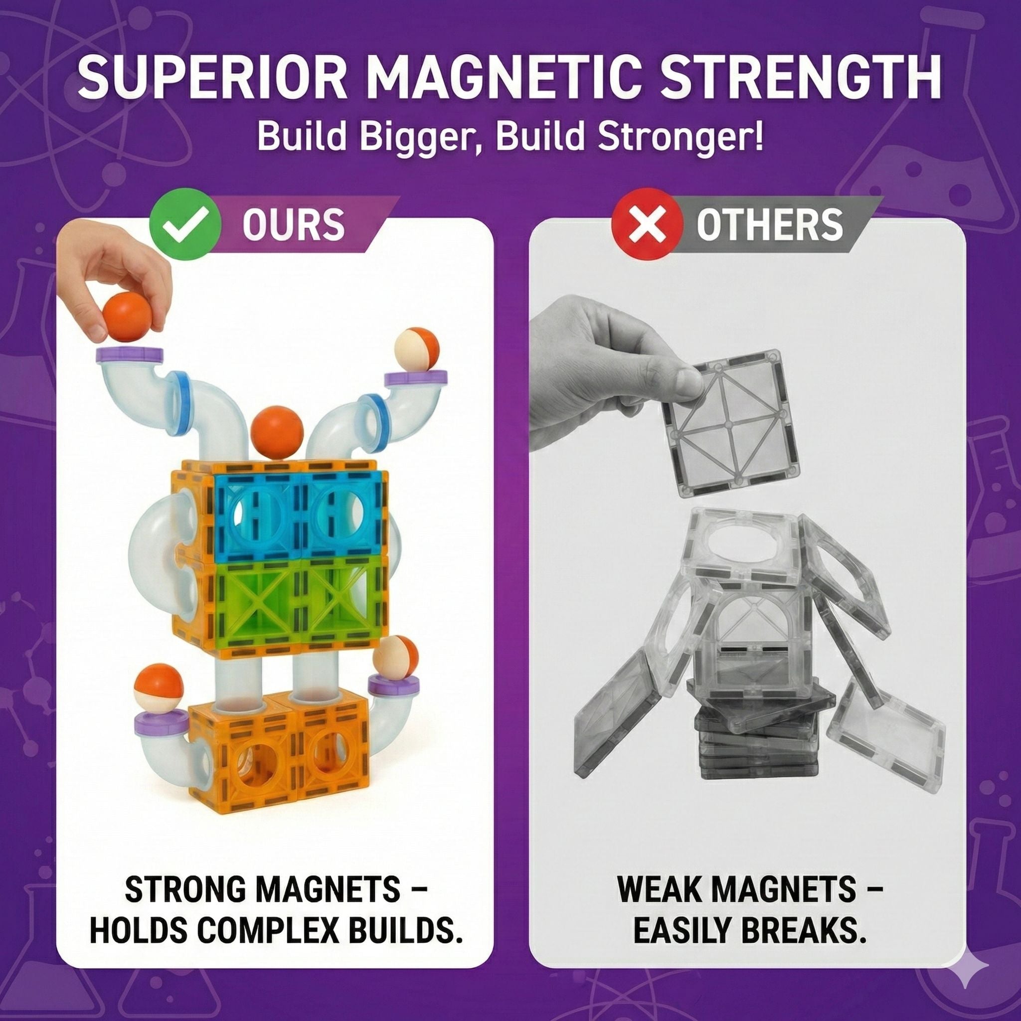 Pik A Boo Genius 75 Pc Magnetic Tiles Rolling Ball Set - 25 Magnetic Toys