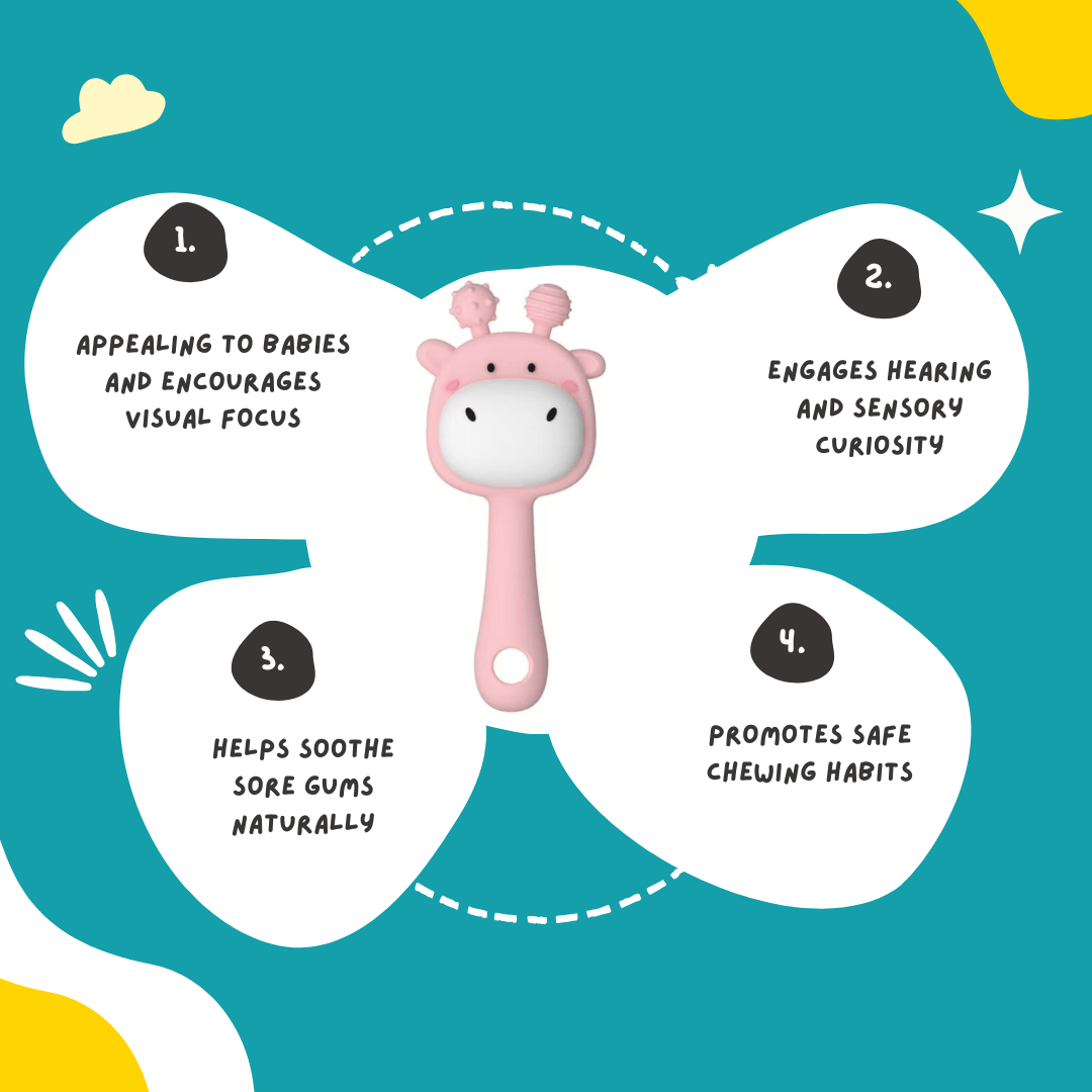 Pik A Boo Giraffe Silicone Rattle Teether Toy – Soft & Safe for 3–12 Months - PTYR13C3123676
