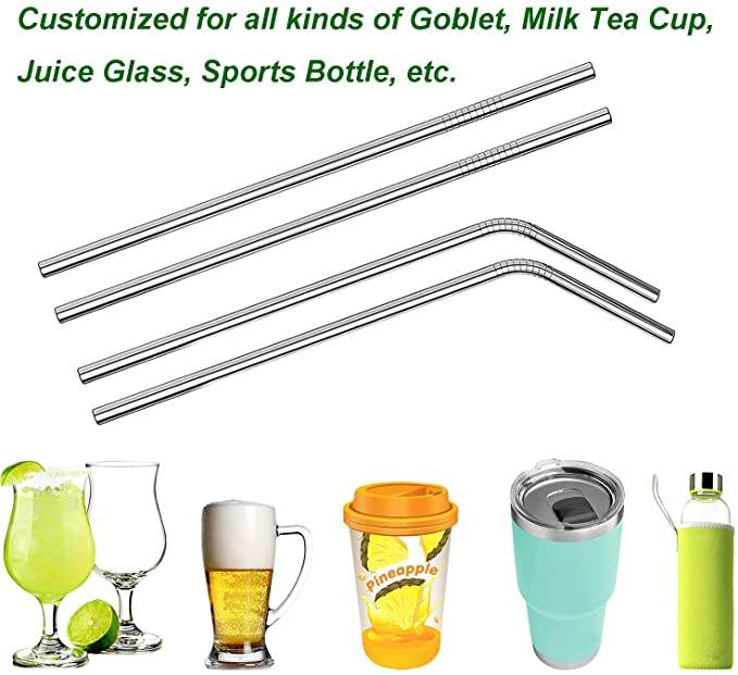 Pik A Boo Metal Straw Set With 4 Bent And 4 Straight - Reusable Straw
