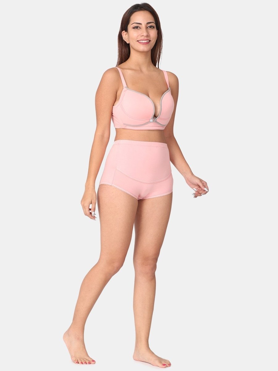 Pink and Grey High Waist Maternity Panty and Front Open Bra - LNGR2-PBPN-S