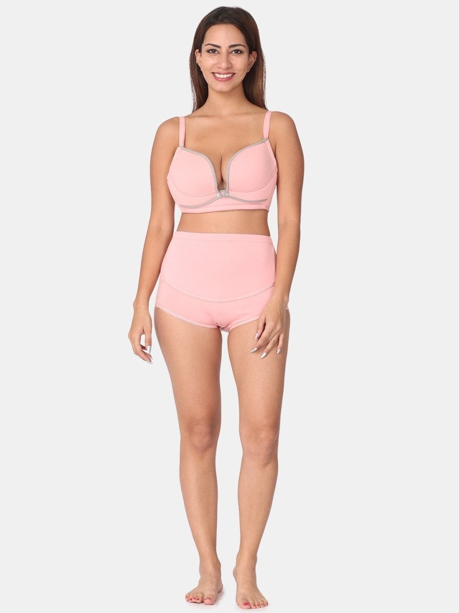 Pink and Grey High Waist Maternity Panty and Front Open Bra - LNGR2-PBPN-S