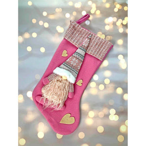 Pink Beard Gnome Christmas Stocking, 16 inches - XMAS STOCKINGS