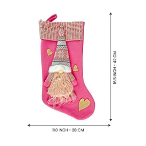 Pink Beard Gnome Christmas Stocking, 16 inches - XMAS STOCKINGS