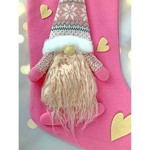 Pink Beard Gnome Christmas Stocking, 16 inches - XMAS STOCKINGS