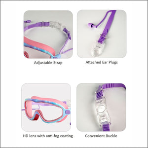 Pink & Blue Bubble Anti Fog UV Protection Leakproof Design Swim Goggles for Kids, 4yrs - 10yrs - Swim