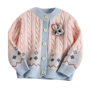 Pink - Blue Cardigan and Grey Pleated Skirt Winterwear 2Pcs set for Girls - 2 - 3 Years Kids Clothing