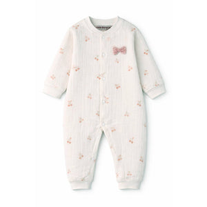 Pink Bow and Cherry, Full Sleeves Jumpsuit Hoodie Romper for Tiny Toddlers - 3 - 6 Months Winter Wear