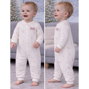 Pink Bow and Cherry, Full Sleeves Jumpsuit Hoodie Romper for Tiny Toddlers - 3 - 6 Months Winter Wear