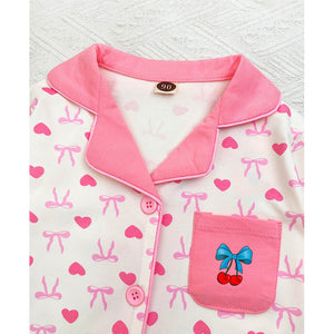 Pink Bow Cherry soft Cotton Kids Nightsuit - 2 - 3 Years Nightsuits