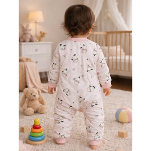 Pink bunny and Hearts Full Sleeves Jumpsuit Romper for Tiny Toddlers - 6 - 12 Months Kids Clothing