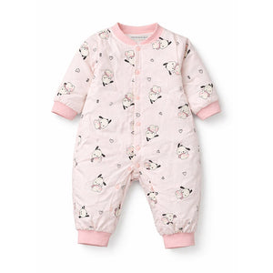 Pink bunny and Hearts Full Sleeves Jumpsuit Romper for Tiny Toddlers - 6 - 12 Months Kids Clothing
