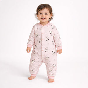 Pink bunny and Hearts Full Sleeves Jumpsuit Romper for Tiny Toddlers - 6 - 12 Months Kids Clothing